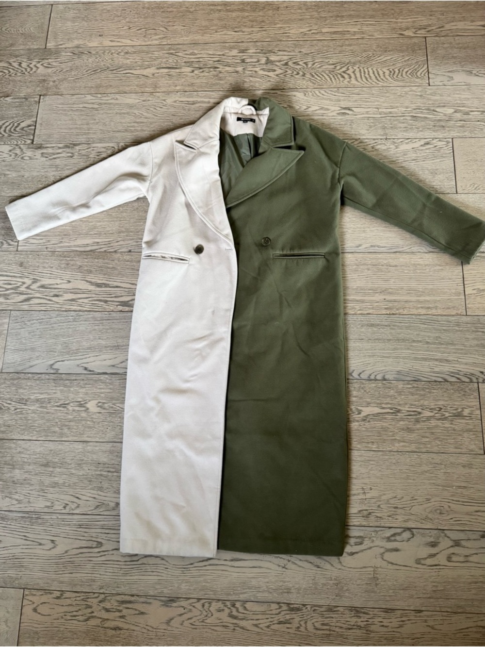 Missguided Khaki & Cream Colorblock Longline Coat